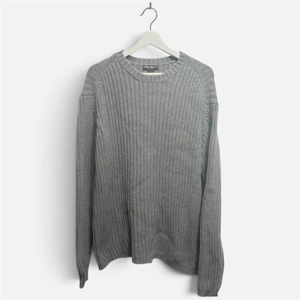 Eddie Bauer XLT Gray Ribbed Crewneck Cotton Heavyweight Sweater
